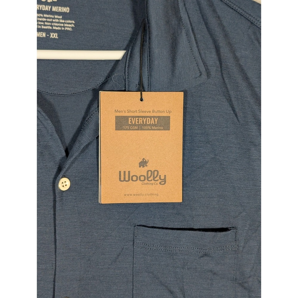 Woolly Merino Wool Shirt Men's 2XL Blue Short Sleeve Knit Button-Up Hiking NEW - Picture 3 of 8